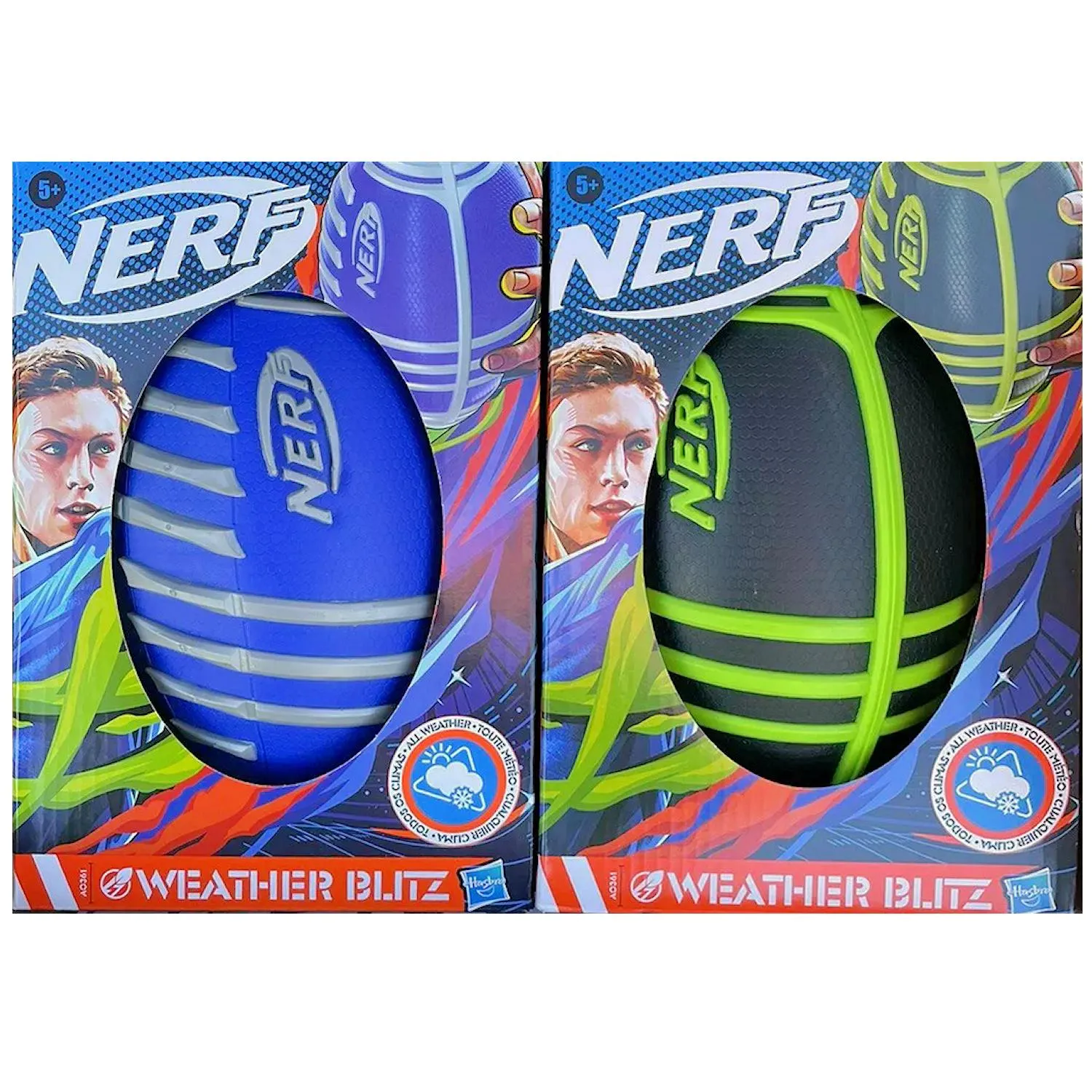 2Pk Nerf Weather Blitz Kids Foam Football - Youth Weatherproof Soft Foam Ball - Indoor   Outdoor Football for Kids - Small Junior Foam Football - 9" Inch Youth Sized Football - Blue & Green