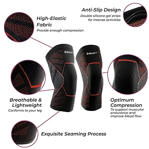 Boldfit Nylon Knee Support For Men & Women Knee Caps For Women Knee Cap For Men Knee Brace For Knee Pain Relief Products Knee Pad Leg Sleeves For Men Gym Squats Knee Belt Knee Support For Women-Red, M