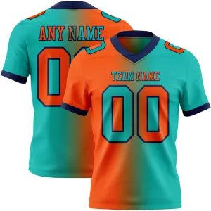 Custom Aqua Orange-Navy Mesh Authentic Gradient Fashion Football Jersey