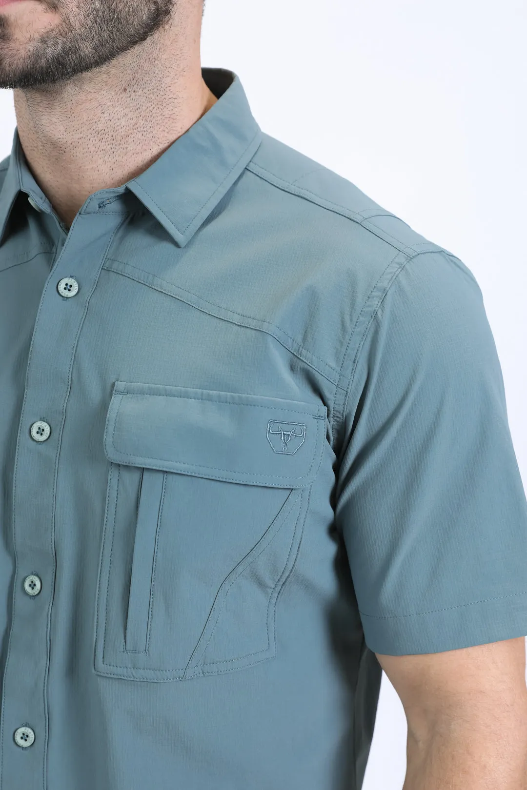 Mens Performance Classic Fit Short Sleeve Teal Shirt