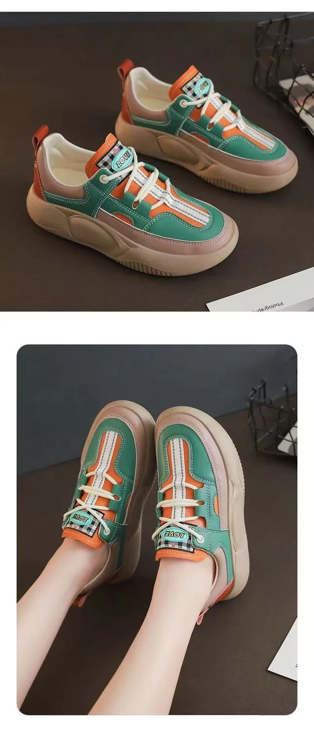 Retro Leather Platform Walking Shoes