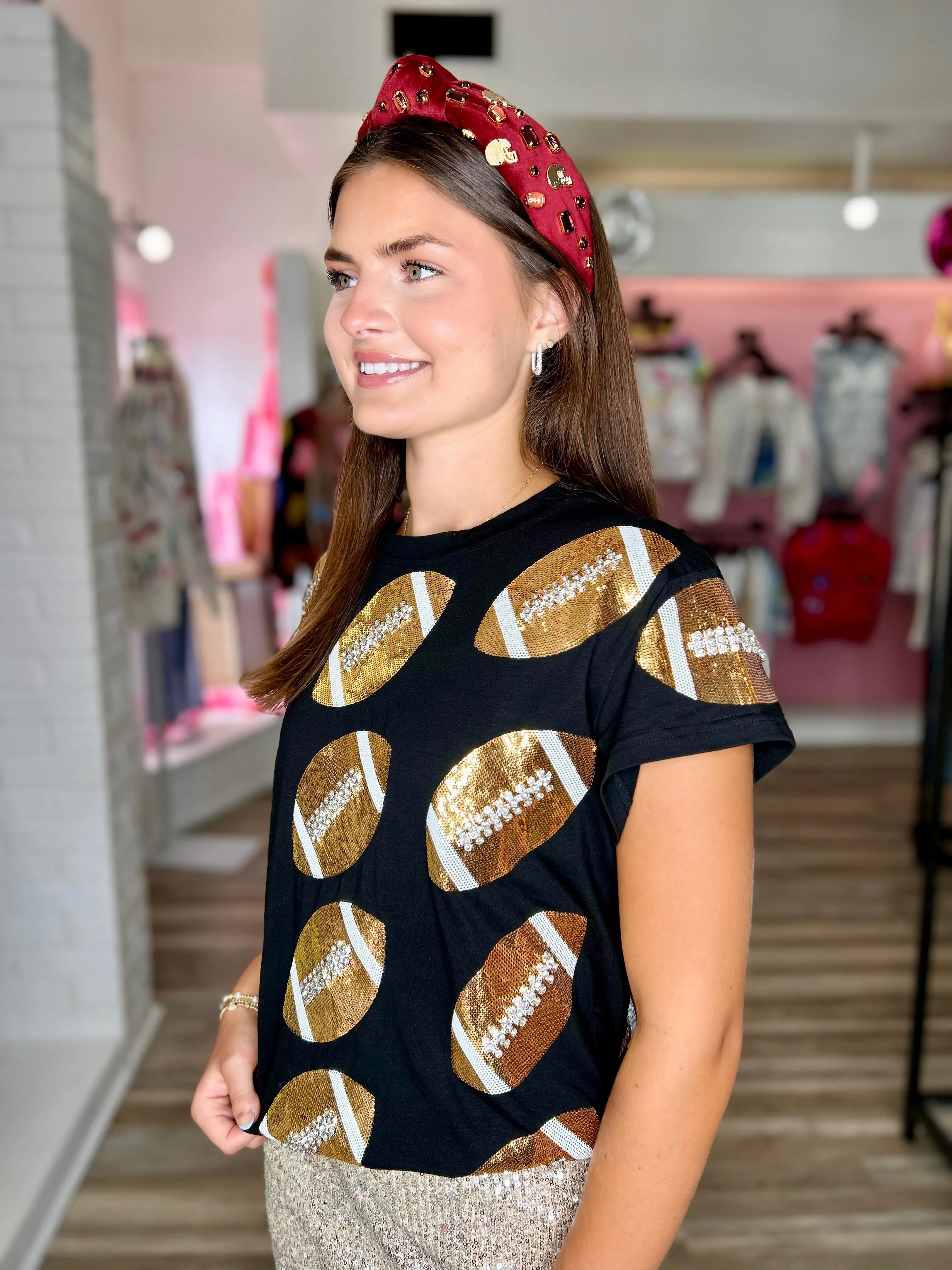 Rhinestone Lace Football Tee - Black & Gold [Queen of Sparkles]