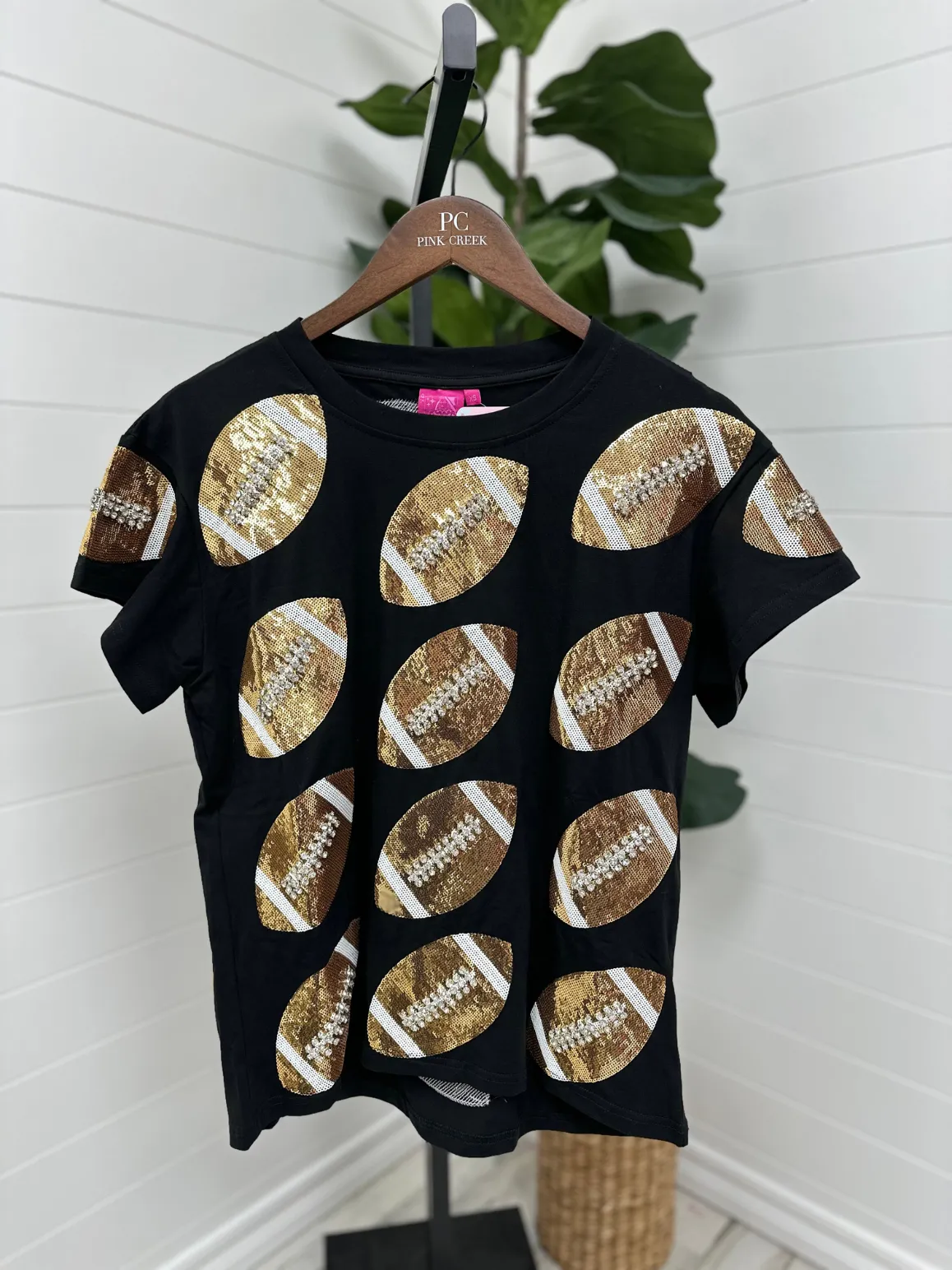 Rhinestone Lace Football Tee - Black & Gold [Queen of Sparkles]